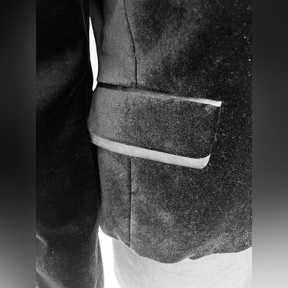 Black cotton velvet blazer single button tuxedo satin double collar pockets US M - Picture 6 of 13